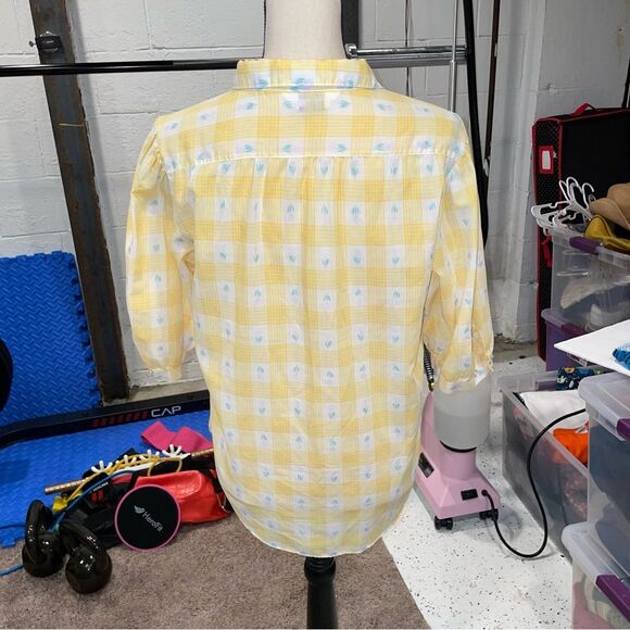 Cute vtg. Limoncello 🍋 80’s yellow windowpane plaid tulip blouse cheryl tiegs 🌼 - Picture 3 of 11